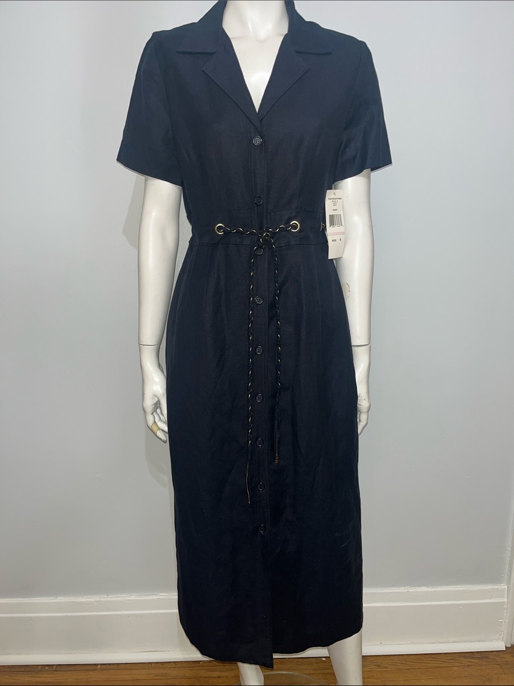 Positive Attitude Blue Button-Front Midi Dress with Rope Belt